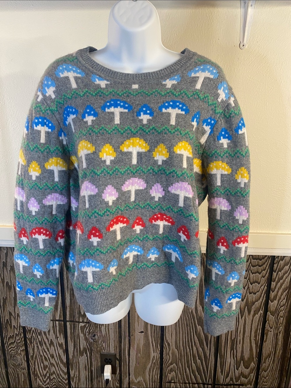 Boden Gray Knit Sweater with Blue, Green, Purple and Pink Accents